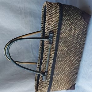 WOVEN bamboo handles long handbag